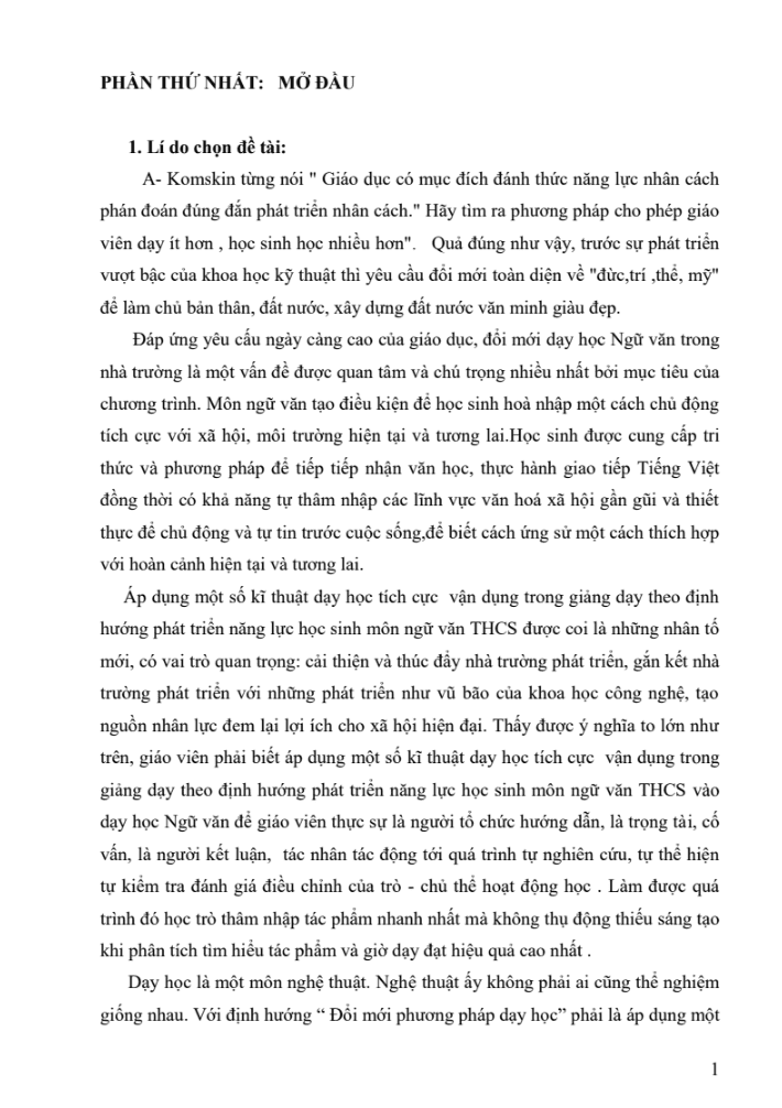 SKKN Một số kĩ thuật dạy học tích cực vận dụng trong giảng dạy theo định hướng phát triển năng lực học sinh môn Ngữ văn 8
