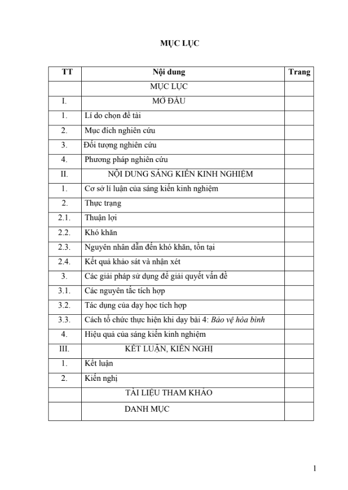 SKKN Một số kinh nghiệm dạy tích hợp bài 4: “Bảo vệ hòa bình” ở môn Giáo dục công dân lớp 9