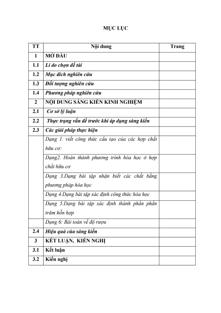 SKKN Một số kinh nghiệm hướng dẫn học sinh lớp 9 cách giải các bài tập phần hóa học hữu cơ thường gặp