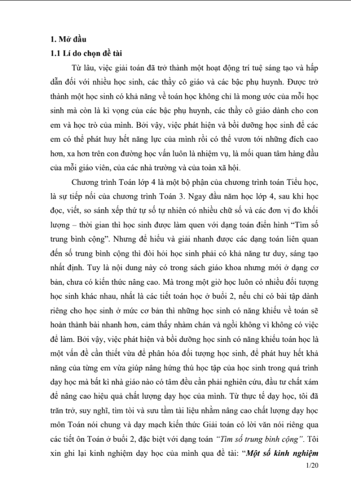 SKKN Một số kinh nghiệm nâng cao chất lượng dạy học dạng toán “tìm số trung bình cộng” cho học sinh khối 4