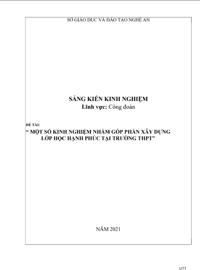SKKN Một số kinh nghiệm nhằm góp phần xây dựng lớp học hạnh phúc tại trường THPT