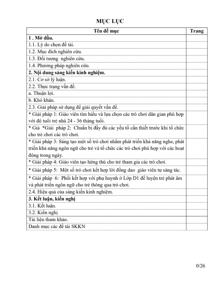 SKKN Một số kinh nghiệm rèn kỹ năng phát âm và phát triển ngôn ngữ cho trẻ 24 -36 tháng thông qua trò chơi