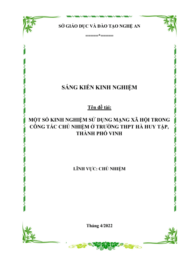 SKKN Một số kinh nghiệm sử dụng mạng xã hội trong công tác chủ nhiệm ở trường THPT