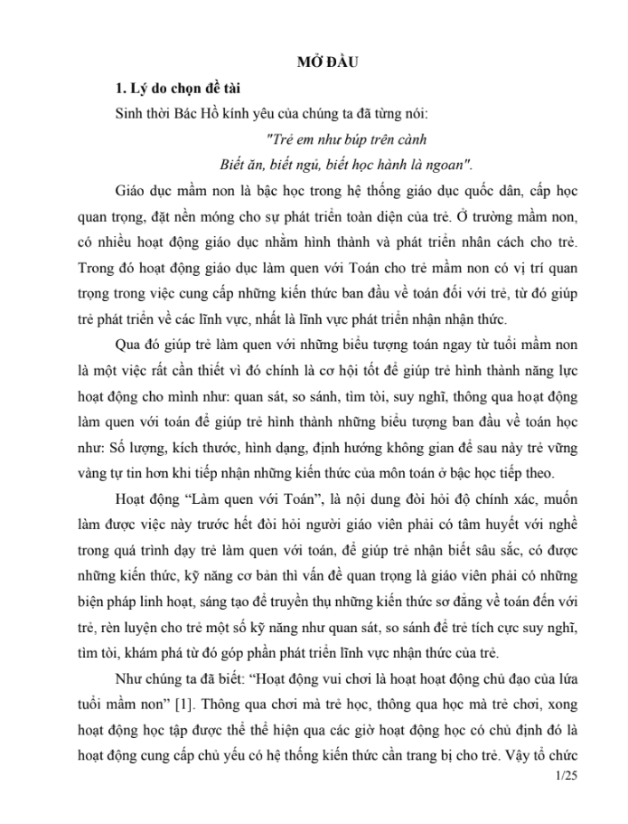 SKKN Một số kinh nghiệm tổ chức hoạt động làm quen với toán theo quan điểm lấy trẻ làm trung tâm cho trẻ mẫu giáo 4 – 5 tuổi