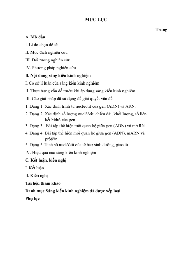 SKKN Một số phương pháp giải bài tập chương iii: adn và gen nhằm nâng cao chất lượng môn Sinh học 9