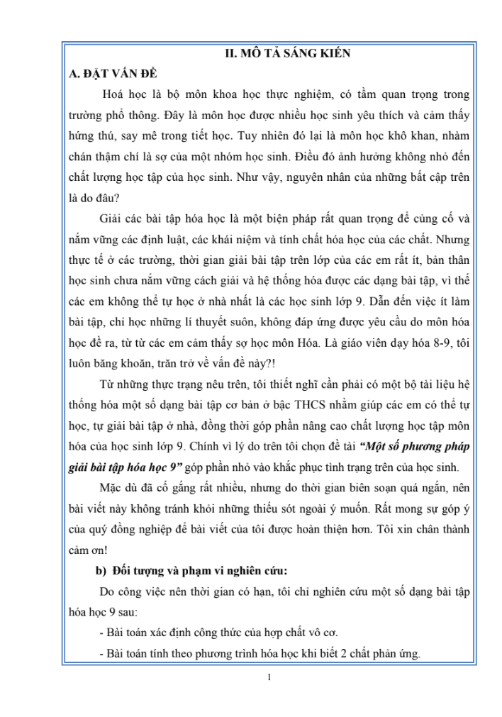 SKKN Một số phương pháp giải bài tập Hóa học 9