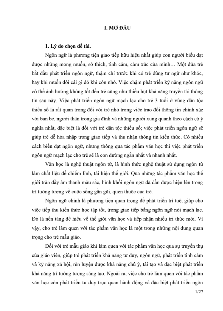 SKKN Một số phương pháp phát triển ngôn ngữ mạch lạc cho trẻ 3 tuổi ở vùng dân tộc thiểu số