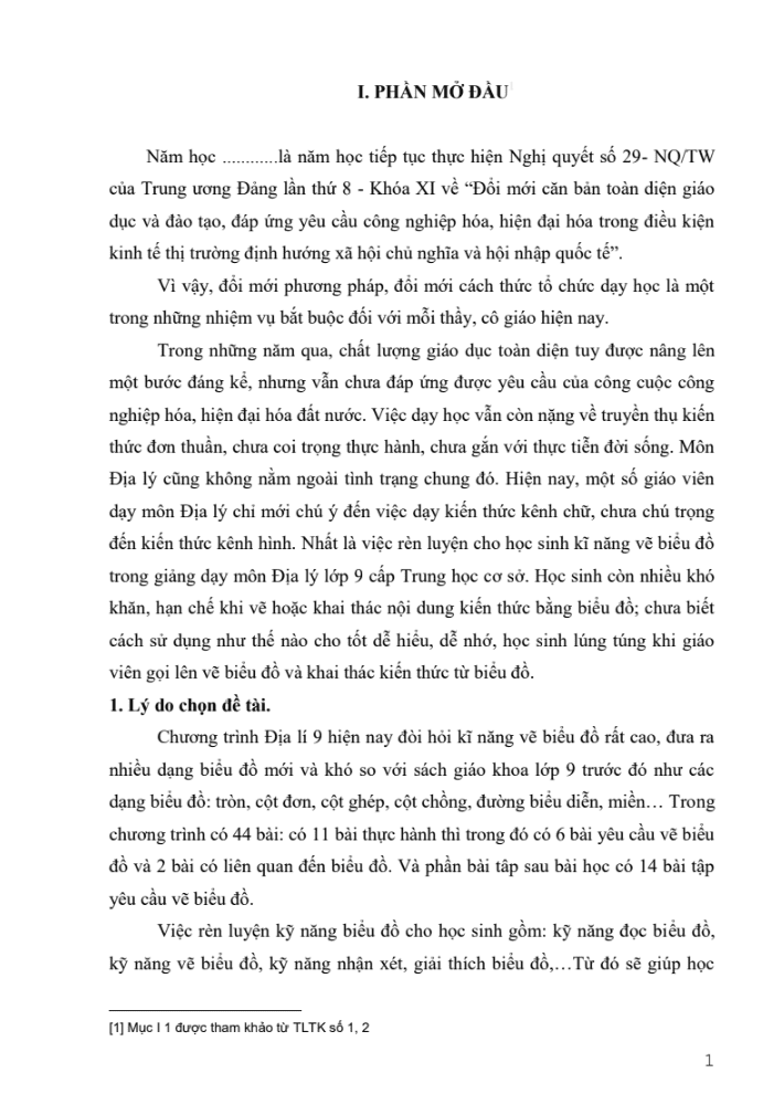 SKKN Một số phương pháp rèn luyện kĩ năng vẽ biểu đồ địa lý cho học sinh lớp 9