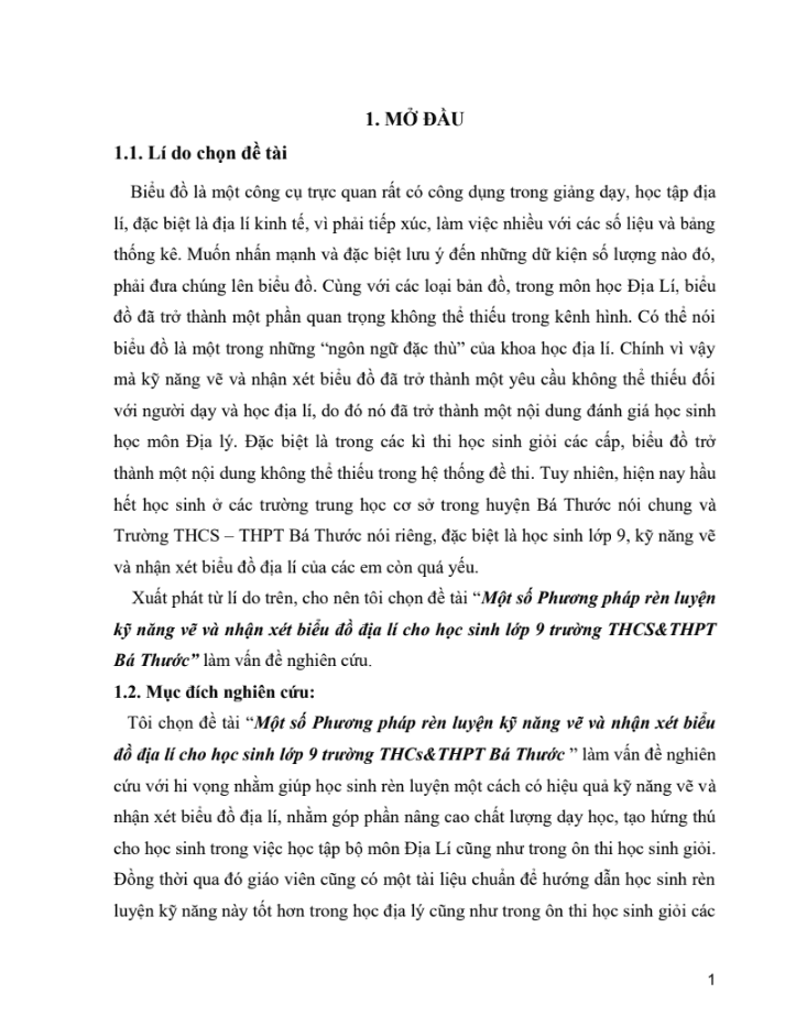 SKKN Một số Phương pháp rèn luyện kỹ năng vẽ và nhận xét biểu đồ Địa lí cho học sinh lớp 9