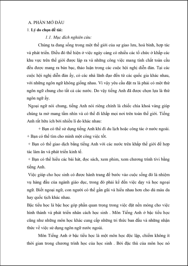 SKKN Một số trò chơi giúp học sinh tiểu học học tốt môn Tiếng Anh