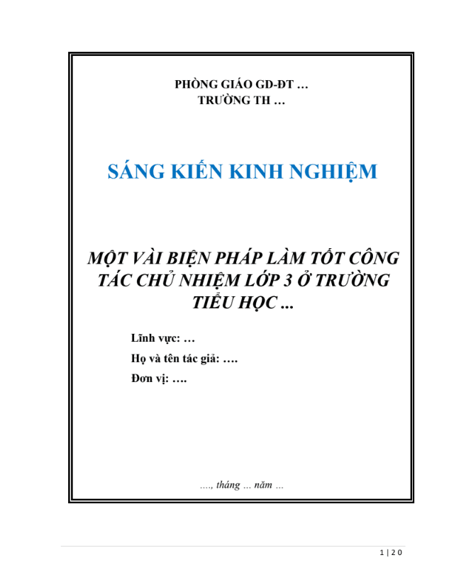 SKKN Một vài biện pháp làm tốt công tác chủ nhiệm lớp 3 ở trường Tiểu học ..