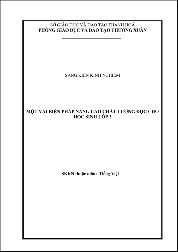 SKKN Một vài biện pháp nâng cao chất lượng đọc cho học sinh lớp 3