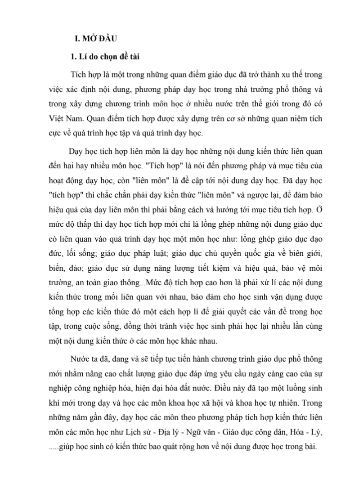 SKKN Một vài kinh nghiệm dạy học tích hợp trong bài: Những thành tựu chủ yếu và ý nghĩa lịch sử của cách mạng khoa học – Kỹ thuật – Lịch sử 9