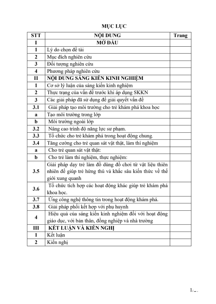 SKKN Nâng cao chất lượng hoạt động khám phá khoa học cho trẻ 5 – 6 tuổi