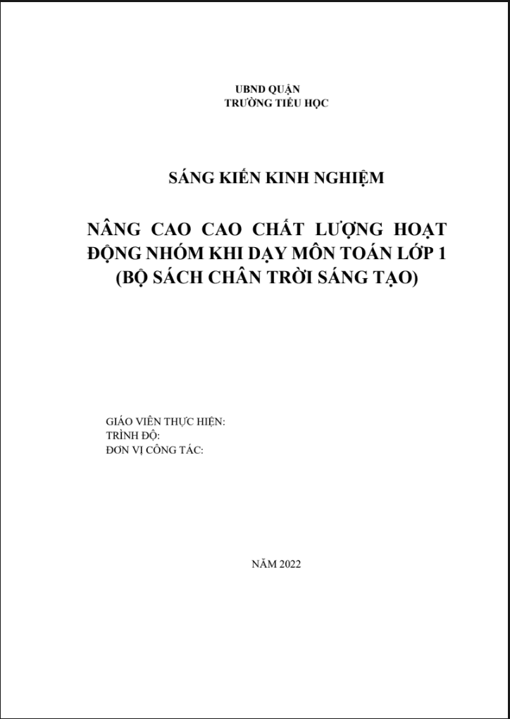 SKKN Nâng cao chất lượng hoạt động nhóm khi dạy môn Toán Lớp 1 (Sách Chân trời sáng tạo)