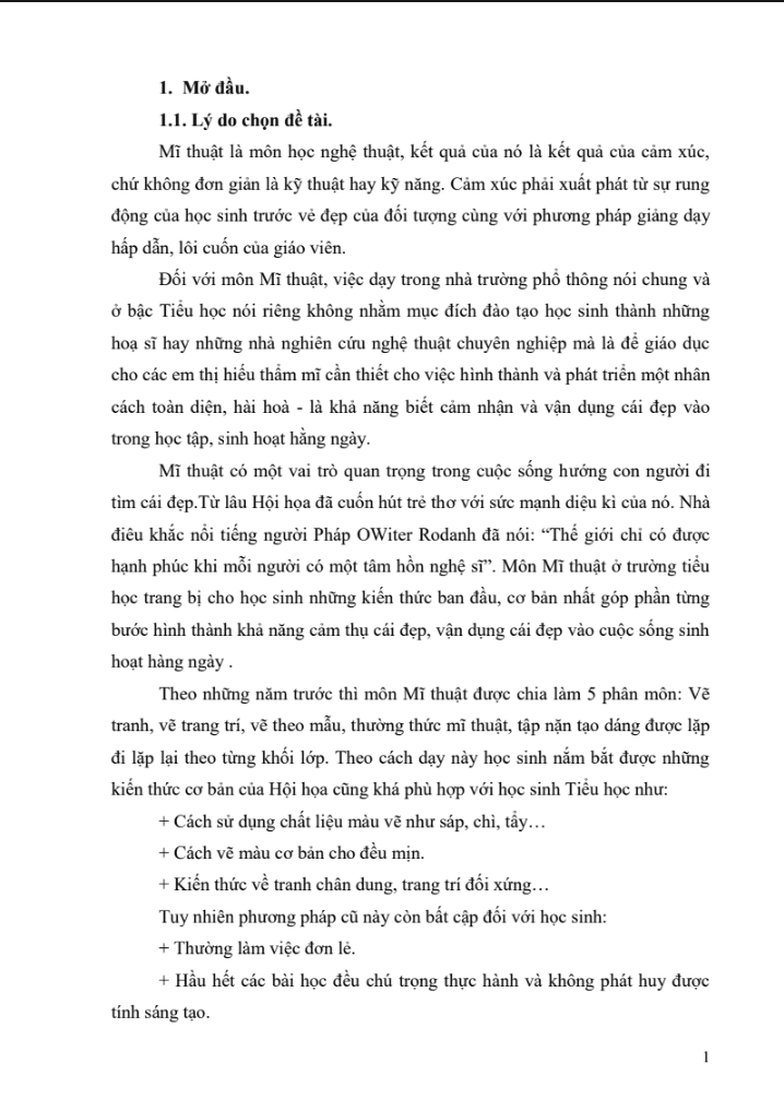 SKKN Nâng cao chất lượng tiết dạy theo chủ đề sáng tạo từ những vật tìm được bằng phương pháp mới quy trình tạo hình 3D lớp 5