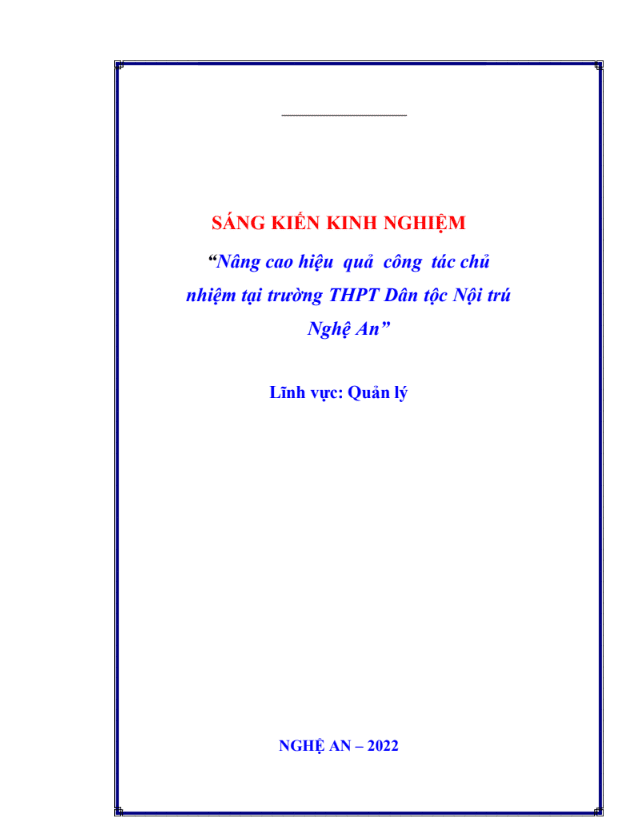 SKKN Nâng cao hiệu quả công tác chủ nhiệm tại trường THPT Dân tộc nội trú
