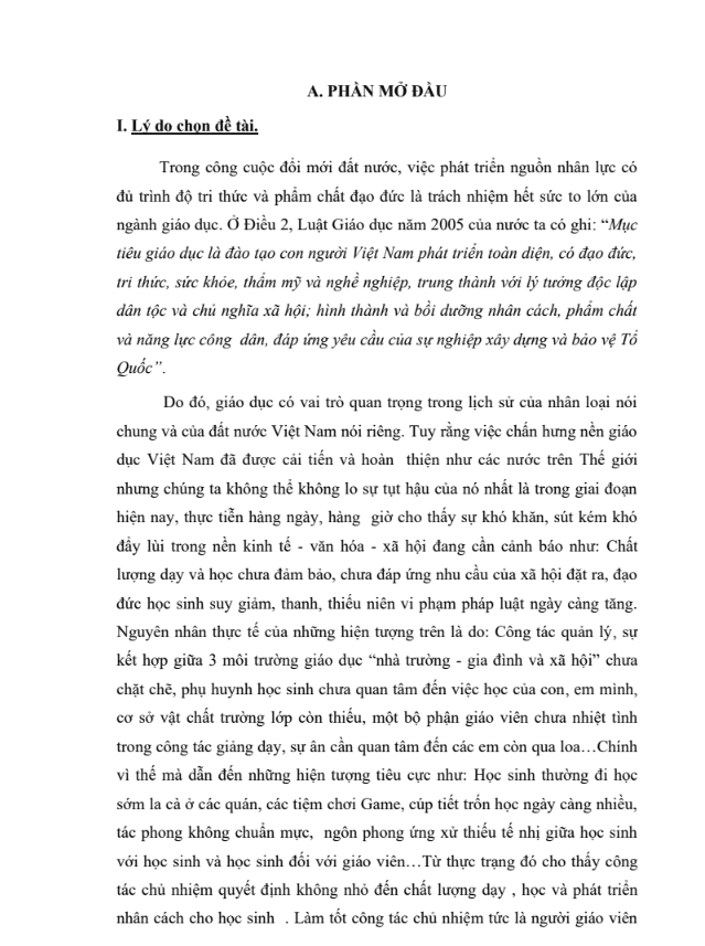 SKKN Nâng cao hiệu quả của công tác chủ nhiệm lớp nhằm nâng cao chất lượng dạy và học ở Trường THCS
