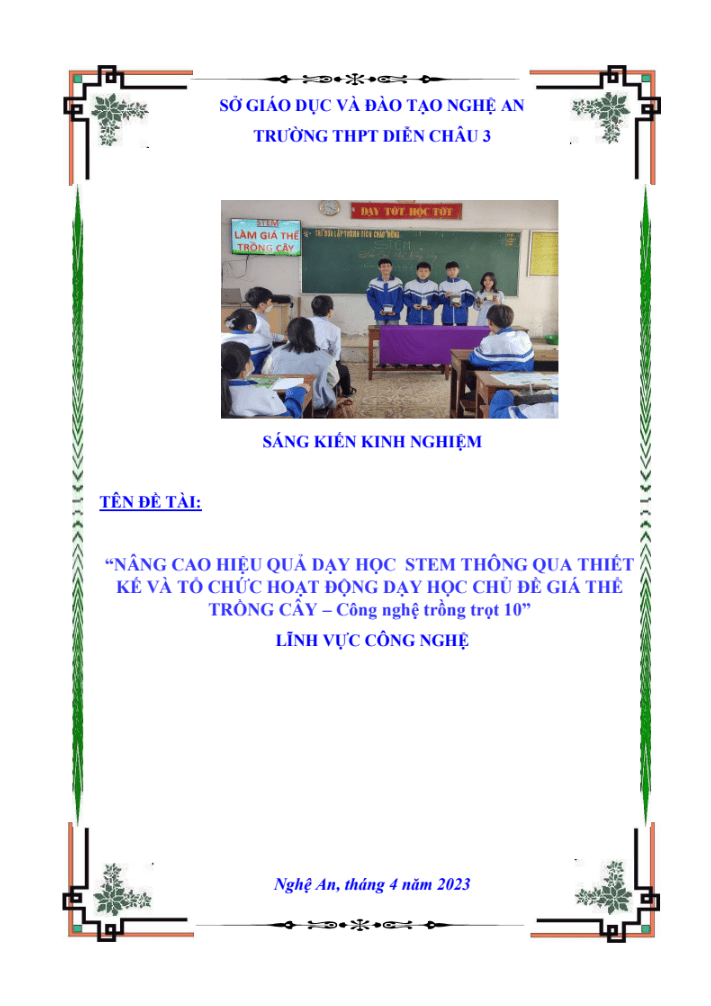 SKKN Nâng cao hiệu quả dạy học STEM thông qua thiết kế và tổ chức hoạt động dạy học chủ đề giá thể trồng cây – công nghệ trồng trọt 10”