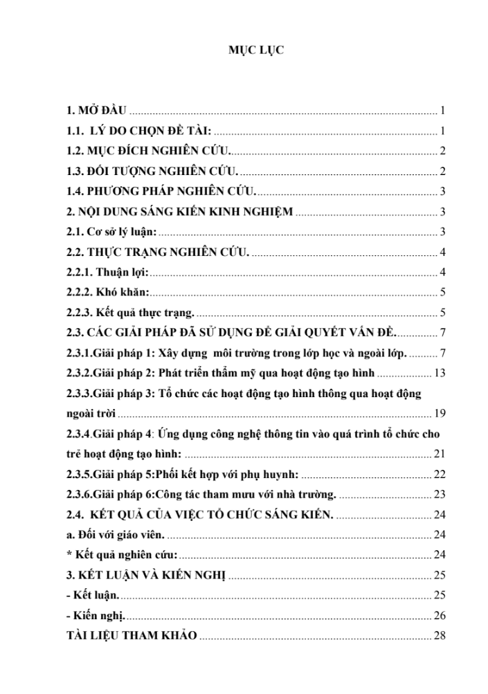SKKN Nâng cao kinh nghiệm tổ chức phát triển thẩm mỹ cho trẻ mẫu giáo 5 – 6 tuổi thông qua hoạt động tạo hình