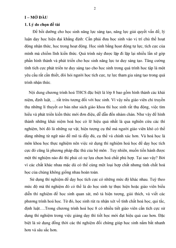 SKKN Nâng cao kỹ năng thực hành trong dạy học thực nghiệm Hoá học 8