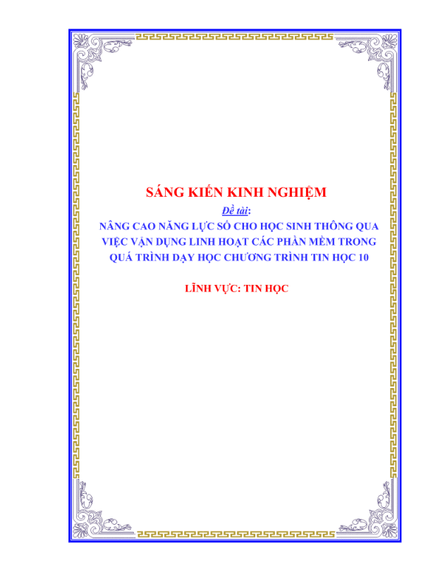 SKKN Nâng cao năng lực số cho học sinh thông qua việc vận dụng linh hoạt các phần mềm trong quá trình dạy học chương trình Tin học 10