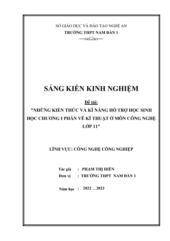 SKKN Những kiến thức và kĩ năng hỗ trợ học sinh học chương i phần vẽ kĩ thuật ở môn công nghệ lớp 11