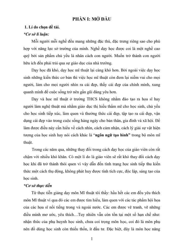 SKKN Phát huy tính tích cực, chủ động, hình thành năng lực thực hành sáng tạo trong phân môn vẽ trang trí của môn mĩ thuật