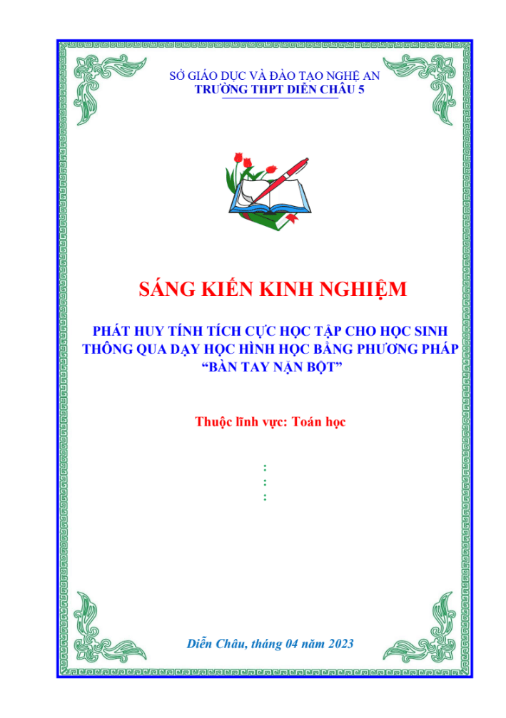 SKKN Phát huy tính tích cực học tập cho học sinh thông qua dạy học hình học bằng phương pháp “bàn tay nặn bột”