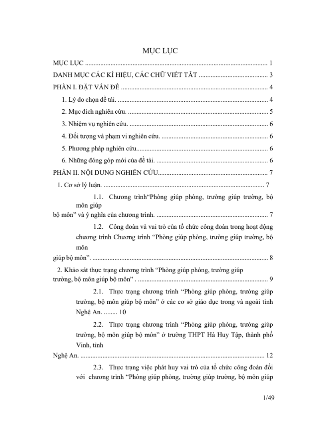 SKKN Phát huy vai trò của tổ chức công đoàn nhằm nâng cao hiệu quả hoạt động chương trình “Phòng giúp phòng, trường giúp trường, bộ môn giúp bộ môn” ở Trường THPT Hà Huy Tập