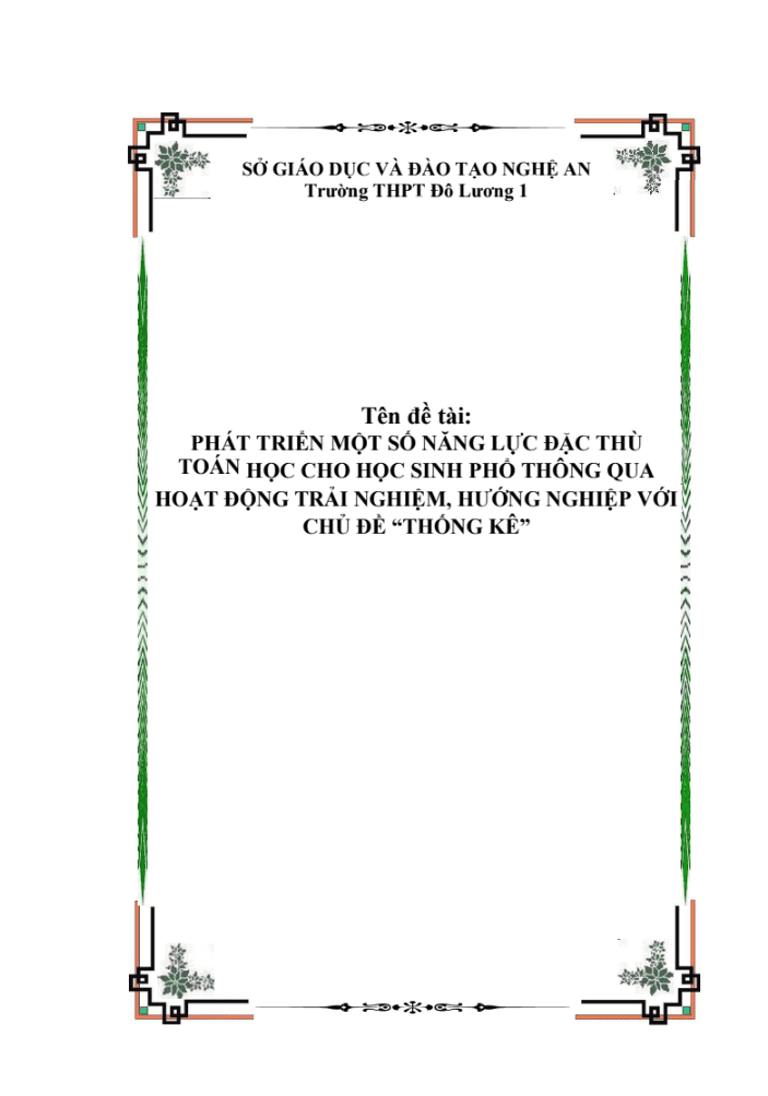 SKKN Phát triển một số năng lực đặc thù Toán học cho học sinh trung học phổ thông qua hoạt động trải nghiệm, hướng nghiệp với chủ đề Thống kê