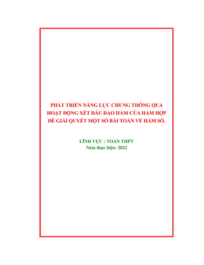 SKKN Phát triển năng lực chung thông qua hoạt động xét dấu đạo hàm của hàm hợp để giải quyết một số bài toán về hàm số