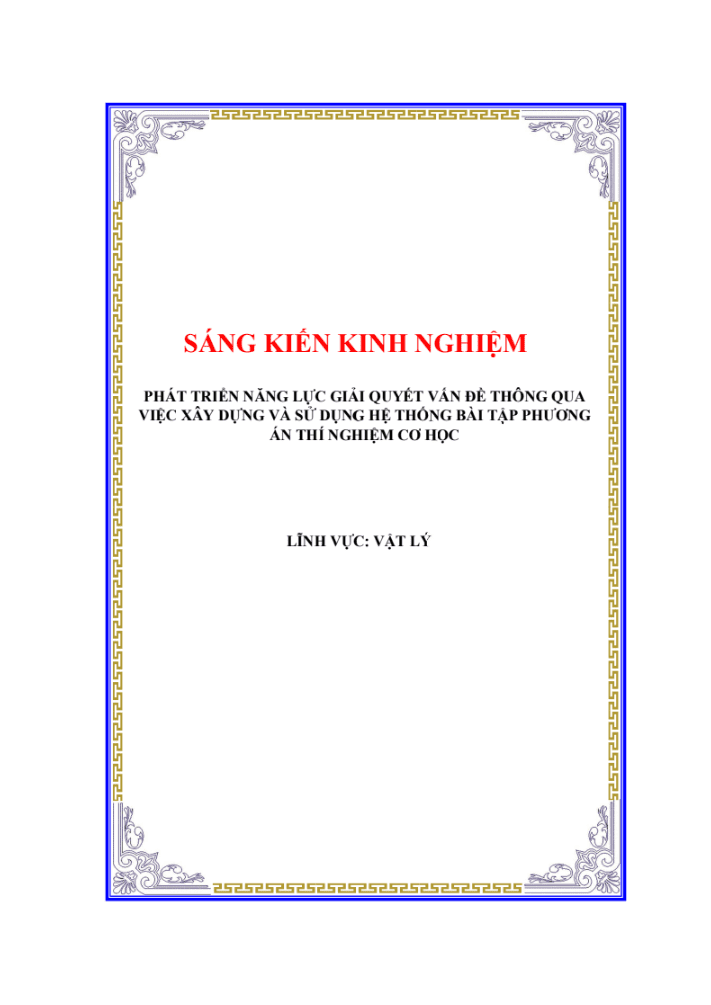 SKKN Phát triển năng lực giải quyết vấn đề thông qua việc xây dựng và sử dụng hệ thống bài tập phương án thí nghiệm cơ học.