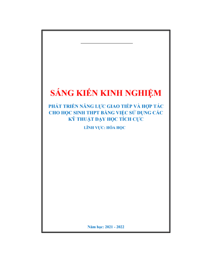 SKKN Phát triển năng lực giao tiếp và hợp tác cho HS THPT bằng việc sử dụng các kỹ thuật dạy học tích cực”