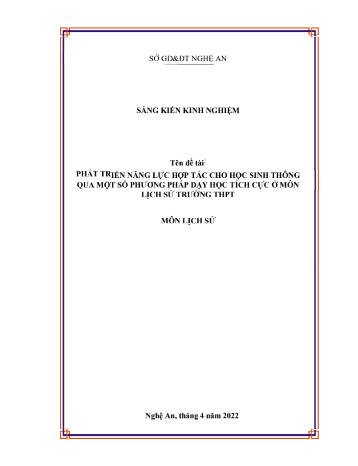 SKKN Phát triển năng lực hợp tác cho học sinh thông qua một số phương pháp dạy học tích cực ở môn Lịch sử trường THPT