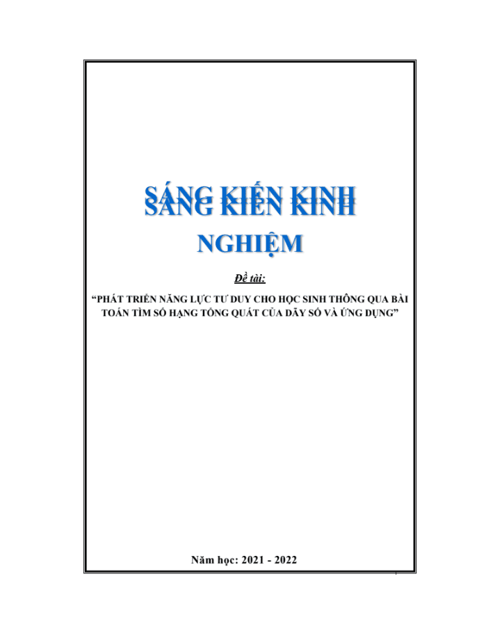 SKKN Phát triển năng lực tư duy cho học sinh thông qua bài toán tìm số hạng tổn quat của dãy số và ứng dụng