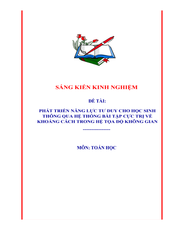 SKKN Phát triển năng lực tư duy cho học sinh thông qua hệ thống bài tập cực trị về khoảng cách trong hệ tọa độ không gian