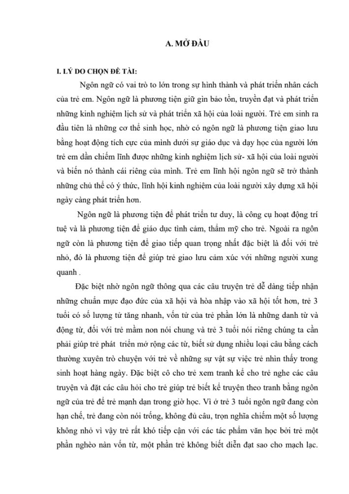 SKKN Phát triển ngôn ngữ cho trẻ 3 – 4 tuổi thông qua hoạt động kể chuyện