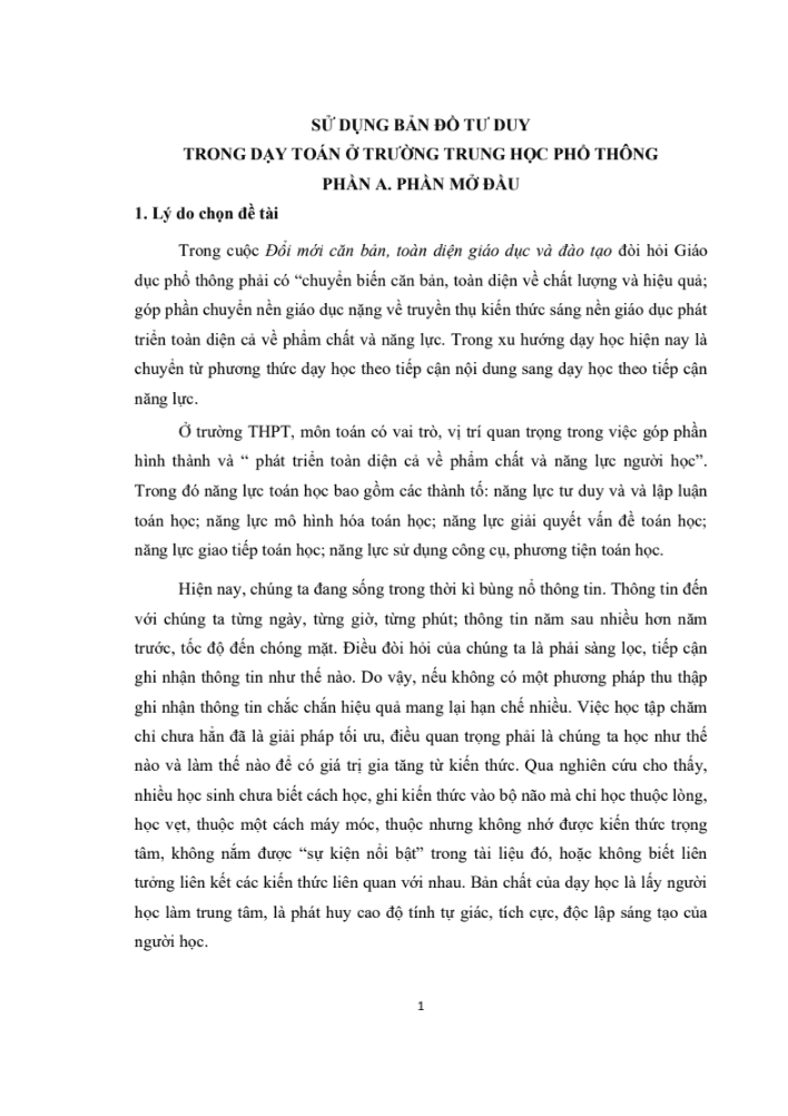 SKKN Phát triển phẩm chất và năng lực học toán thông qua xây dựng và sử dụng bản đồ tư duy môn toán ở trường THPT (Cánh diều)