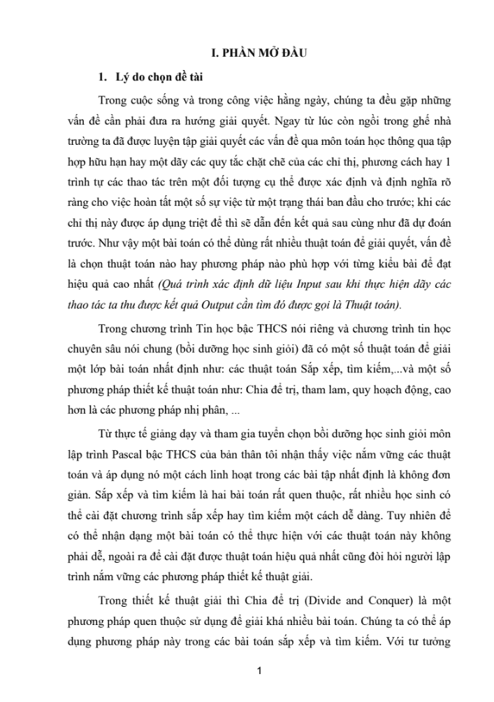 SKKN Phương pháp chia để trị để giải quyết bài toán sắp xếp và tìm kiếm nâng cao trong quá trình bồi dưỡng học sinh giỏi môn lập trình Pascal