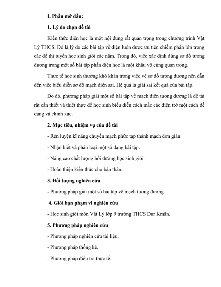 SKKN Phương pháp giải một số bài tập về mạch điện tương đương trong môn Vật Lý lớp 9