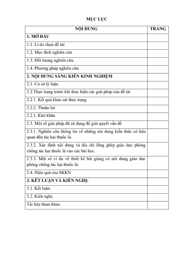 SKKN Phương pháp giáo dục phòng chống tác hại của thuốc lá qua bộ môn Sinh học 8
