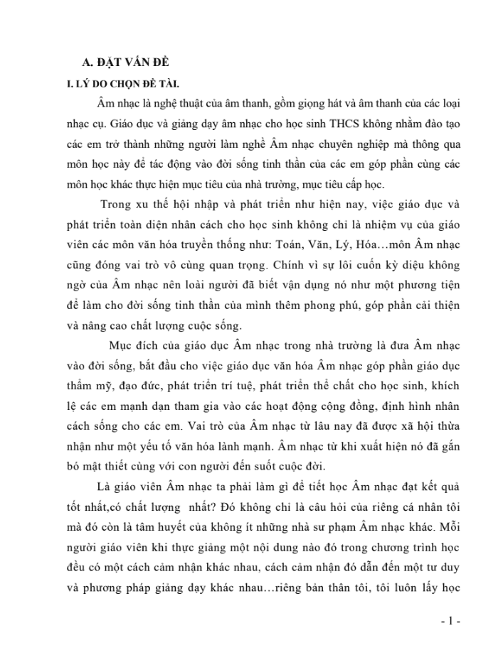 SKKN Phương pháp nâng cao chất lượng giờ dạy hát môn âm nhạc khối 8