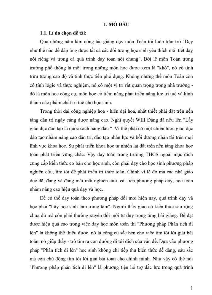SKKN Phương pháp phân tích đi lên vào việc dạy và học Hình học lớp 7