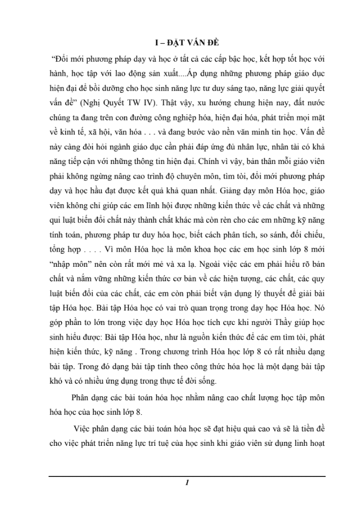SKKN Rèn kĩ năng giải bài toán tính theo công thức hóa học cho học sinh lớp 8