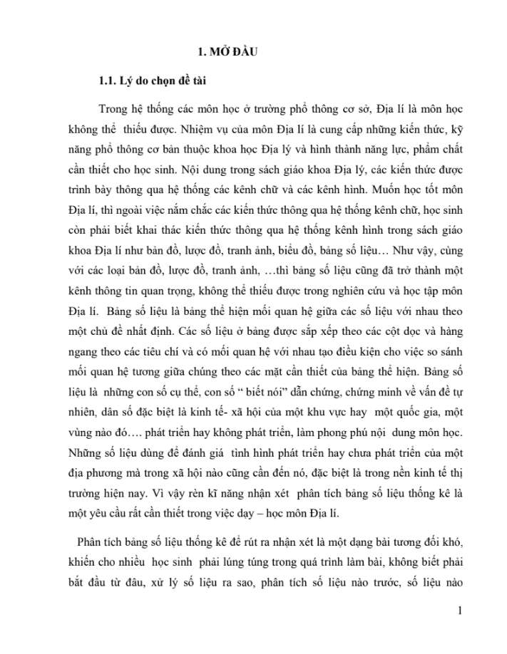 SKKN Rèn kĩ năng nhận xét và phân tích bảng số liệu thông kê nhằm nâng cao chất lượng bộ môn Địa lí cho học sinh lớp 9