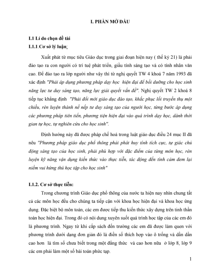 SKKN Rèn kỹ năng giải bài toán bằng cách lập phương trình cho học sinh lớp 8, lớp 9
