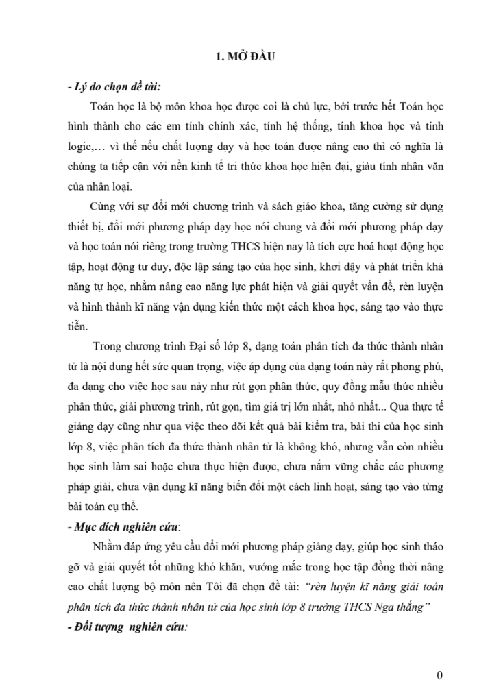 SKKN Rèn luyện kĩ năng giải toán phân tích đa thức thành nhân tử của học sinh lớp 8