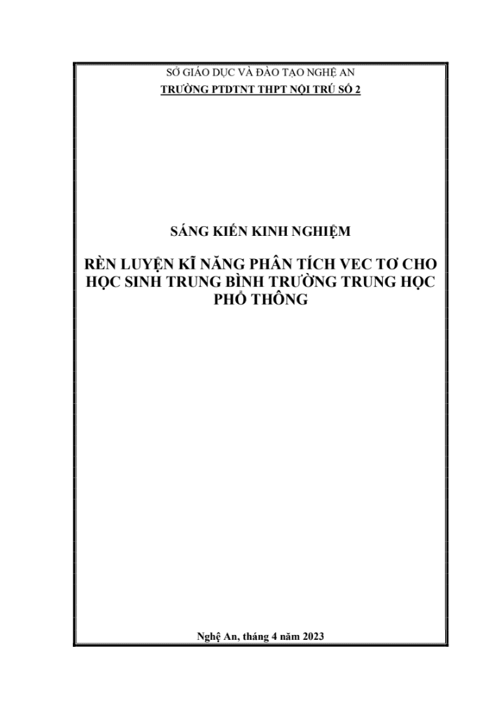 SKKN Rèn luyện kĩ năng phân tích vec tơ cho học sinh trung bình trường trung học phổ thông