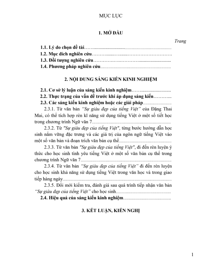 SKKN Rèn luyện kĩ năng sử dụng tiếng Việt cho học sinh qua tiết 85, Ngữ văn 7: “Sự giàu đẹp của tiếng Việt” (Đặng Thai Mai)